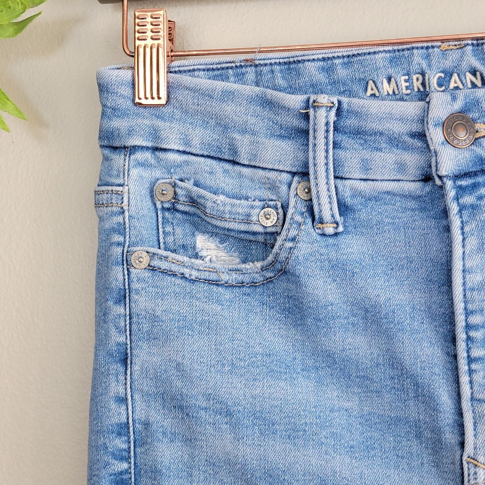 American Eagle Luxe Skinny Jeans Super Hi Rise Jegging Light Blue Wash AE 4 - Picture 3 of 14